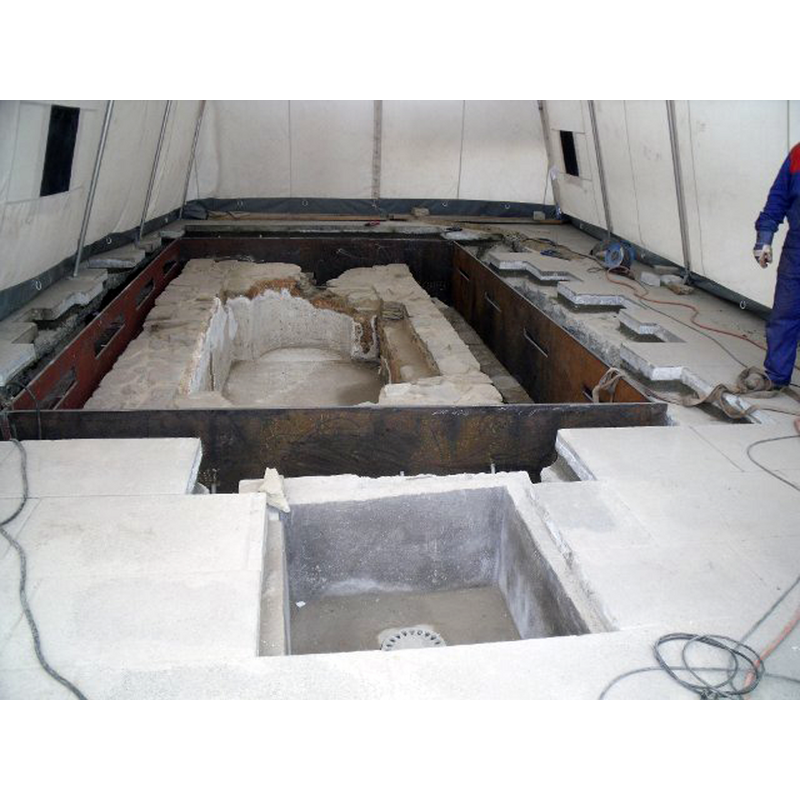 view of the sunken piscina during its restoration