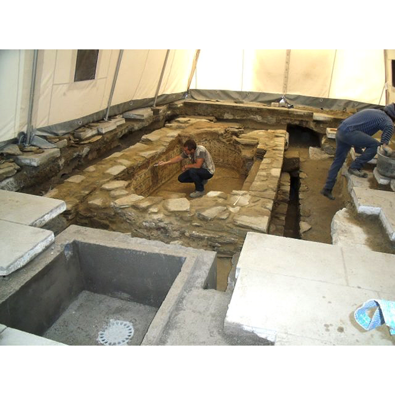 view of the sunken piscina during its restoration