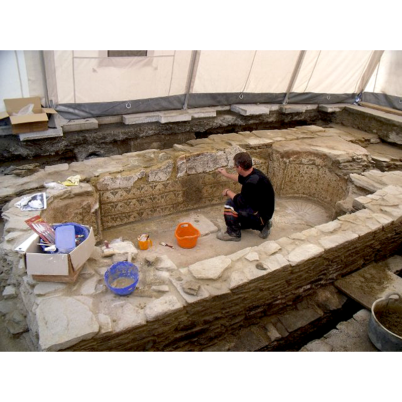 view of the sunken piscina during its restoration