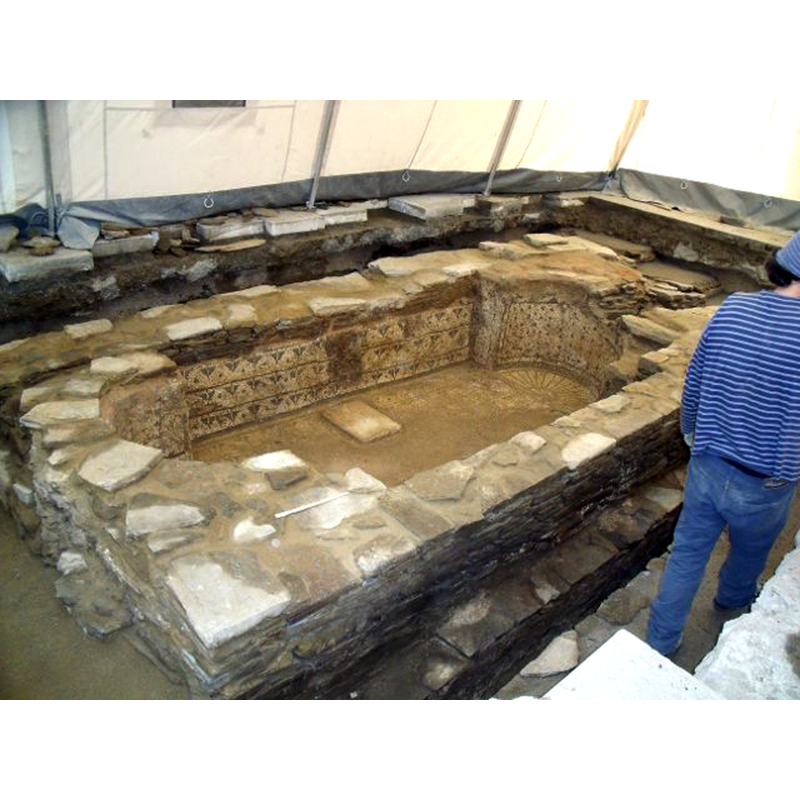 view of the sunken piscina during its restoration