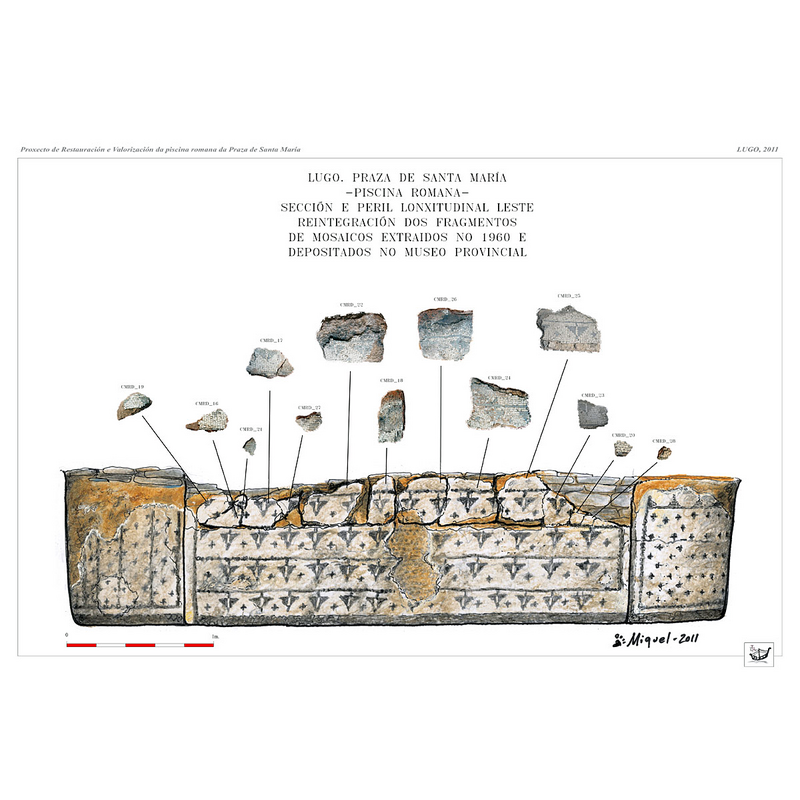 section of the piscina showing the differemt schemes of ornamentation