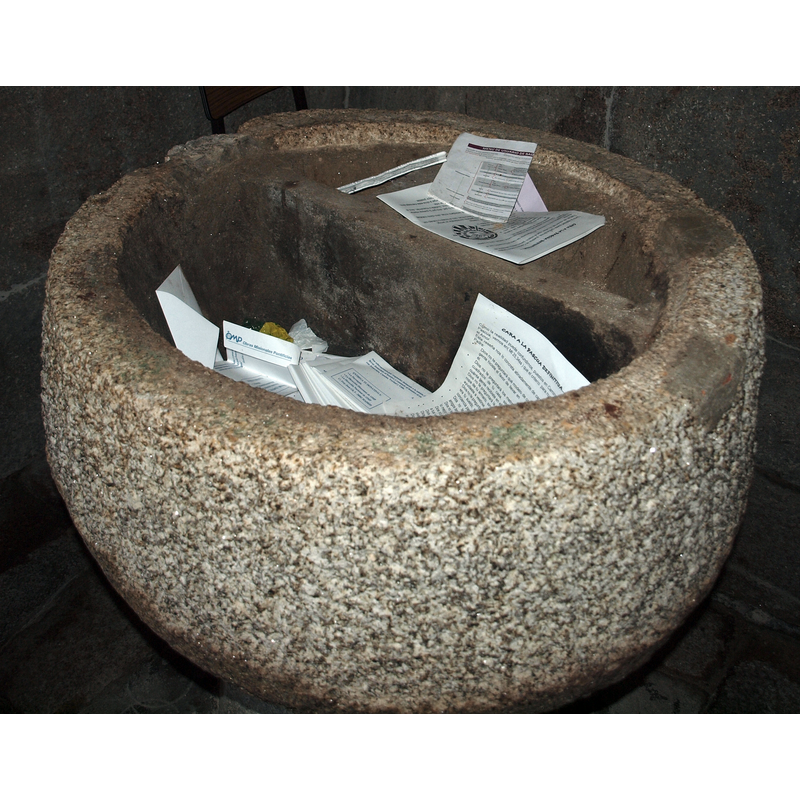 showing the modification made by cementing a partition inside the old basin -- notice the damage and patch repairs around the upper rim