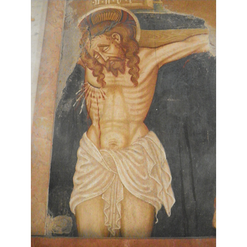 Source caption: "Crocifisso affresco nella Chiesa di Santa Maria del Castello (Giornico) Svizzera"