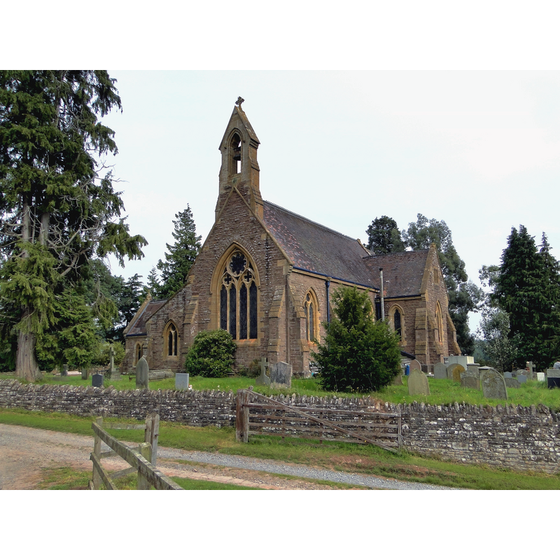 Source caption: "St Mary, Little Birch. A small, but expensive High Victorian village church, paid for by the incumbent Rev. Stephen Thackwell and designed by William Chick in 1868-9. The third church on this site, says Alan Brooks in the latest Pevsner."