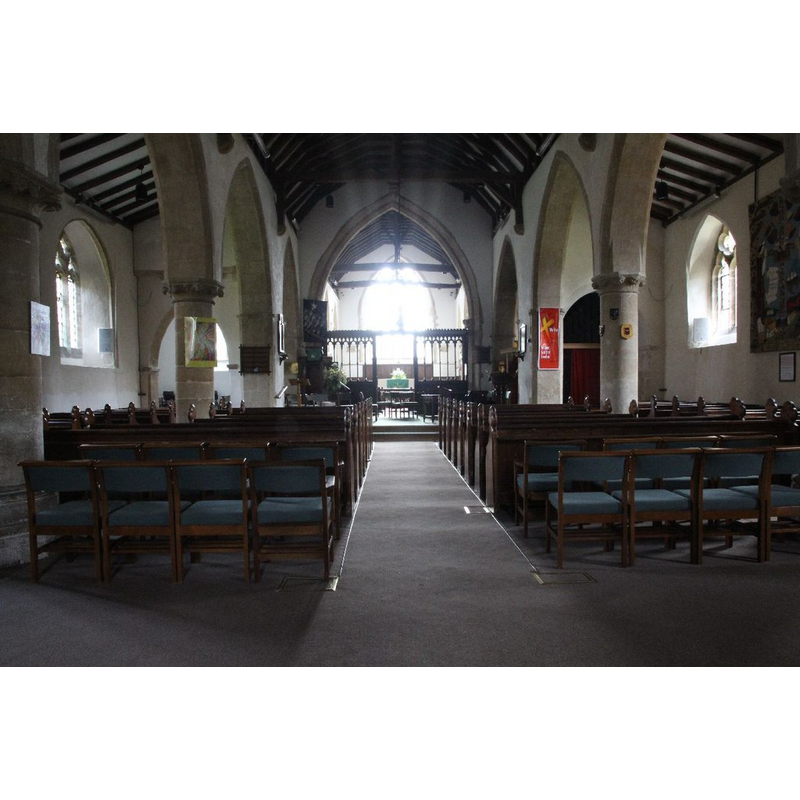 Source caption: "Inside St Matthew's Church. View down the nave showing both north and south wings of St Matthew Harwell."