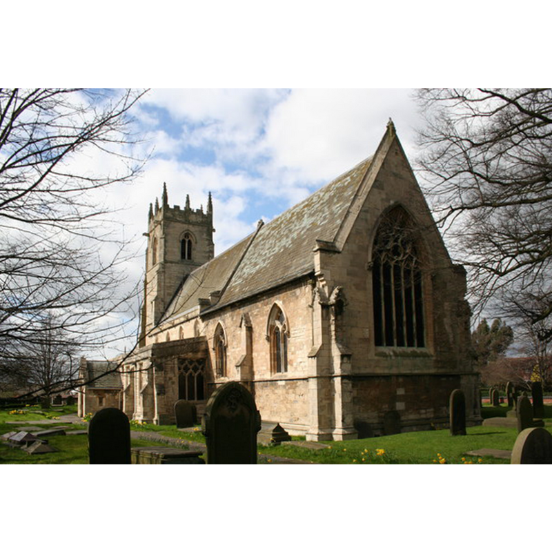 Source caption: "St.Peter & St.Paul's church, Barnby Dun. Perpendicular tower, 14th century church and chancel by Hadfield & Goldie in 1860. Some interesting gargoyles."