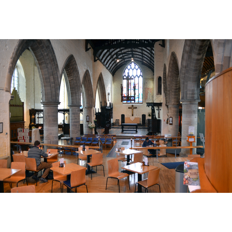 Source caption: "Interior, All Saints' church, Hereford. Looking from the cafe area towards the chancel."