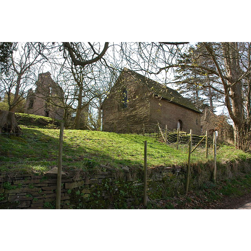 Source caption: "Old chapel at Urishay. To the left of the old chapel are the ruins of Urishay Castle."