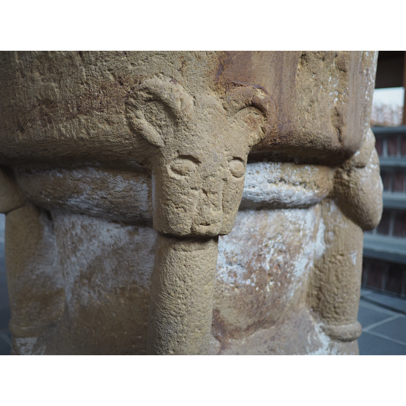 feline? -- at the southwest angle of the upper base [NB: orientation is approximate]