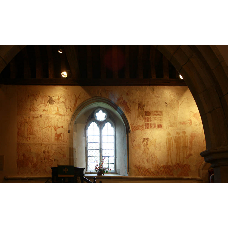 wall paintings believed to be ca.1300; the story of St. Margaret and St. Nicholas?