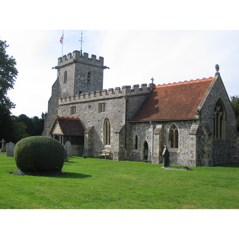 Source caption: "All Saints Church, Buckland. The church dates from 1273 and was heavily restored in the 19th century LinkExternal link. The surviving parish registers date from 1653. Features include a three-part wall tapestry and Sheela Na Gig."
