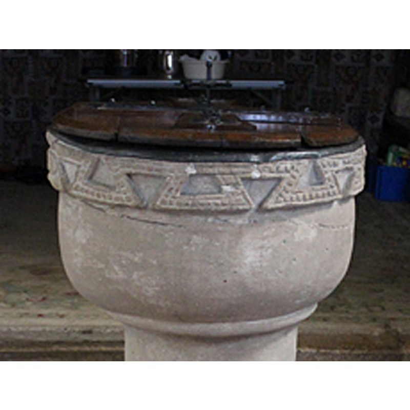 at the very bottom of the underbowl and/or top of the stem [NB: not known whether it belongs to the basin or stem block]