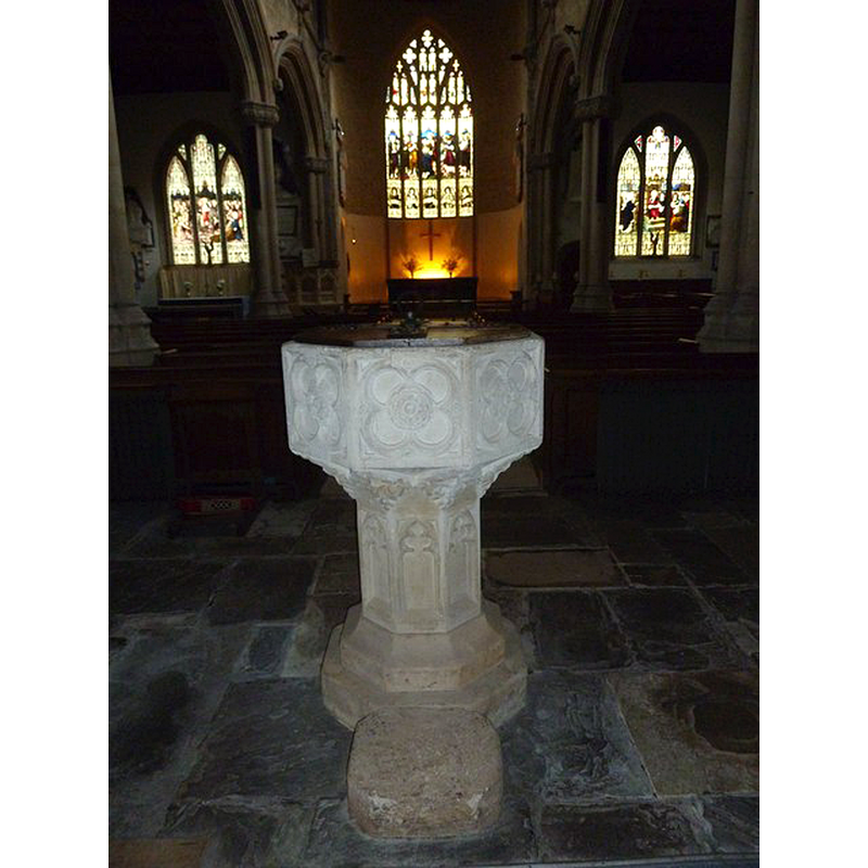 at the west end of the nave, looking east