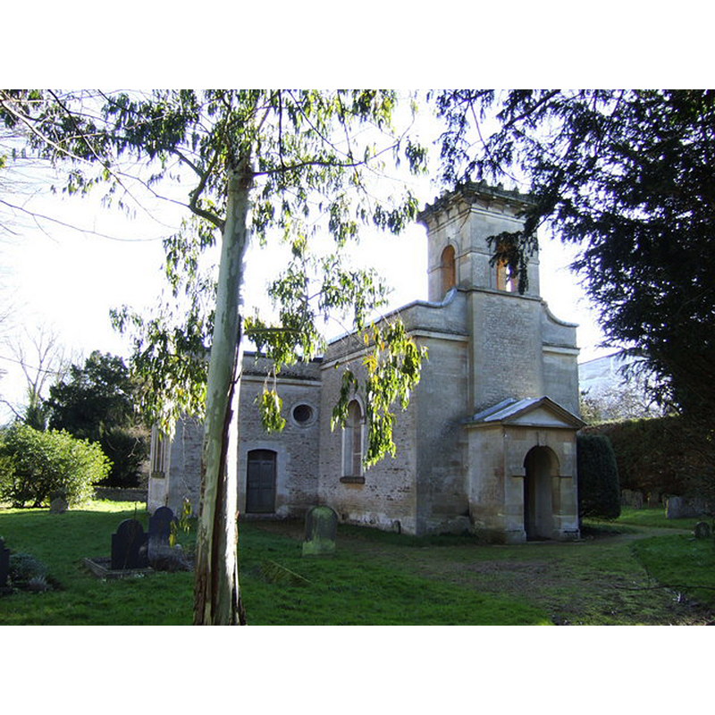 the present 18thC church building -- Source caption: "All Saints, Pusey. A fantastic example of a Georgian village church, built by the Pusey family in 1744."