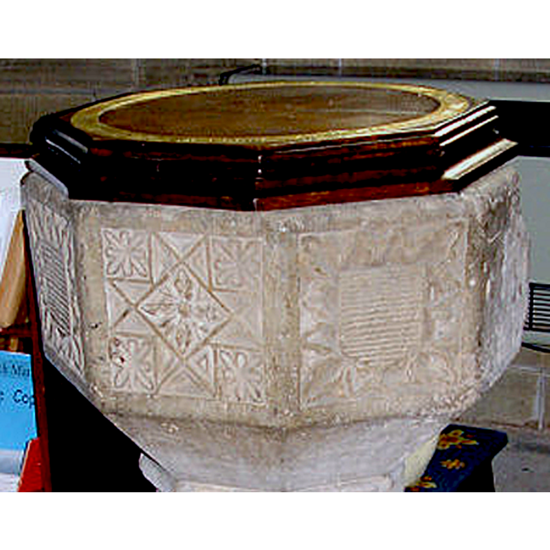 or purely decorative; both shields are identical and inside a foilated frame