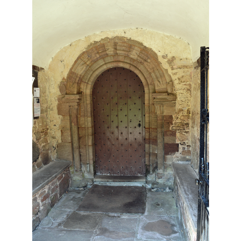 Source caption: "St Catherine, Tugford. The South door, 'latest 12th century' says the Shropshire Pevsner."