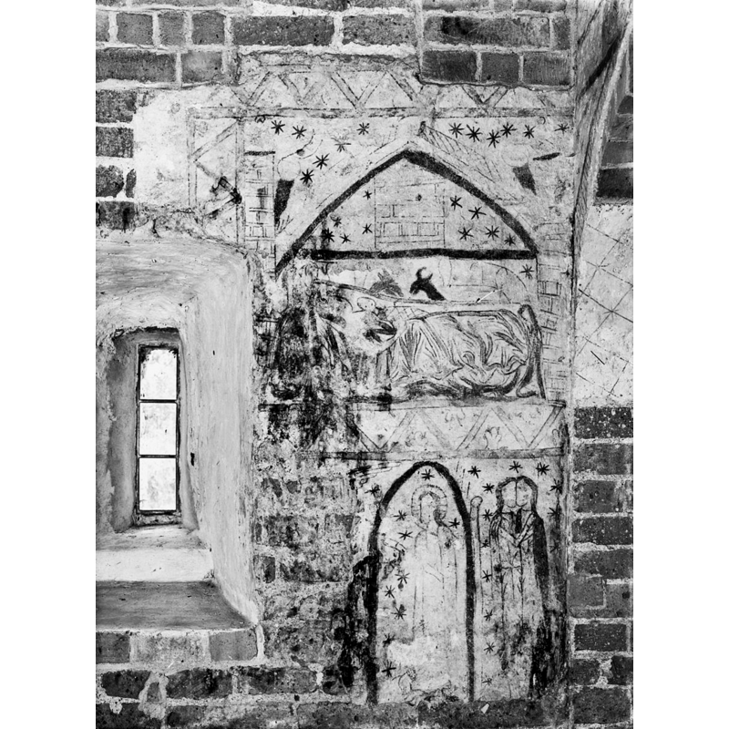 the north wall at the northeast corner of the nave: Nativity, Visitation, adult Christ, etc.