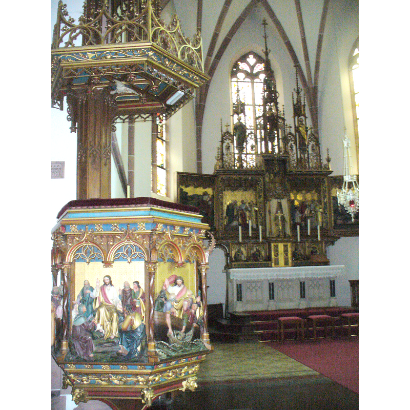 with the decorated pulpit in the foreground, left [south] side