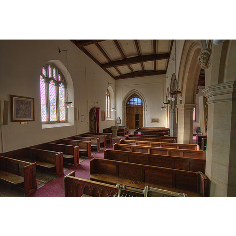 the modern font at the southwest corner of the nave