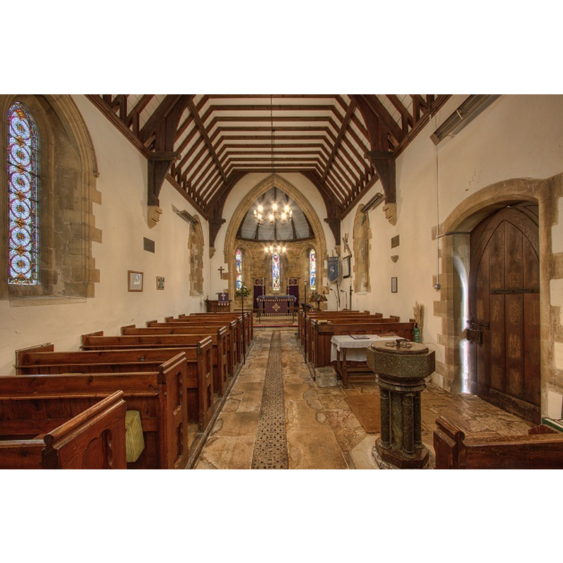 showing the modern font by the south doorway
