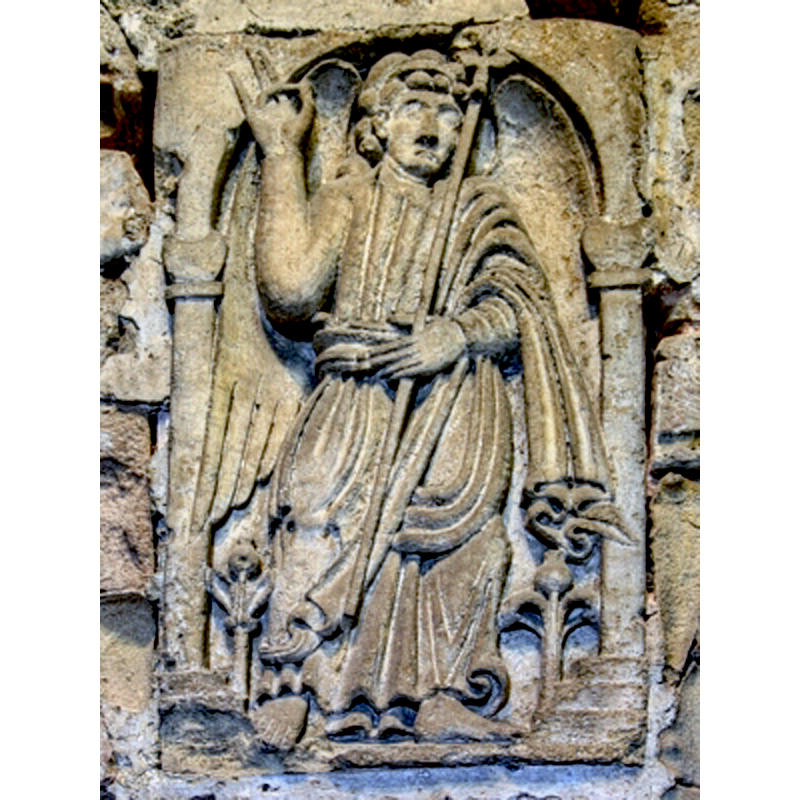 Source caption: "Saxon carvings from the Lady Chapel [...] and south aisle [...] They originally were on the inside and outside walls of the previous Saxon Minster church."