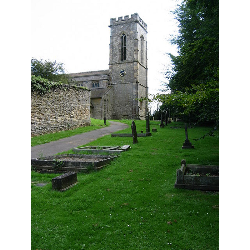 Source caption: "Burley on the Hill. The approach to the church at Burley is up a fairly steep path. The wall on the left is the boundary of Burley Hall grounds and the church grave yard extends down the path and under the trees." [NB: the name of the church is wrongly captioned as "All Saints"]