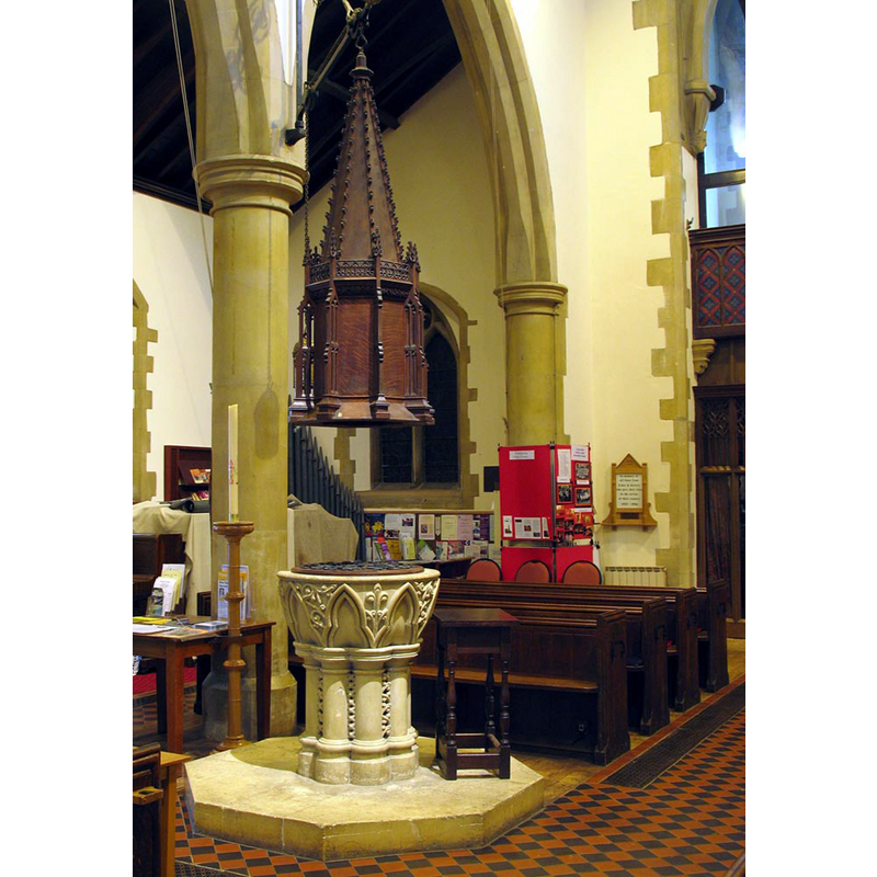 the 19thC font and cover in the 19thC church