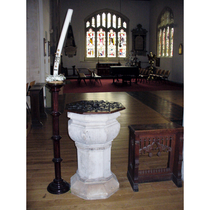 the 17th-century font and its modern cover in the context of the east end of the south aisle