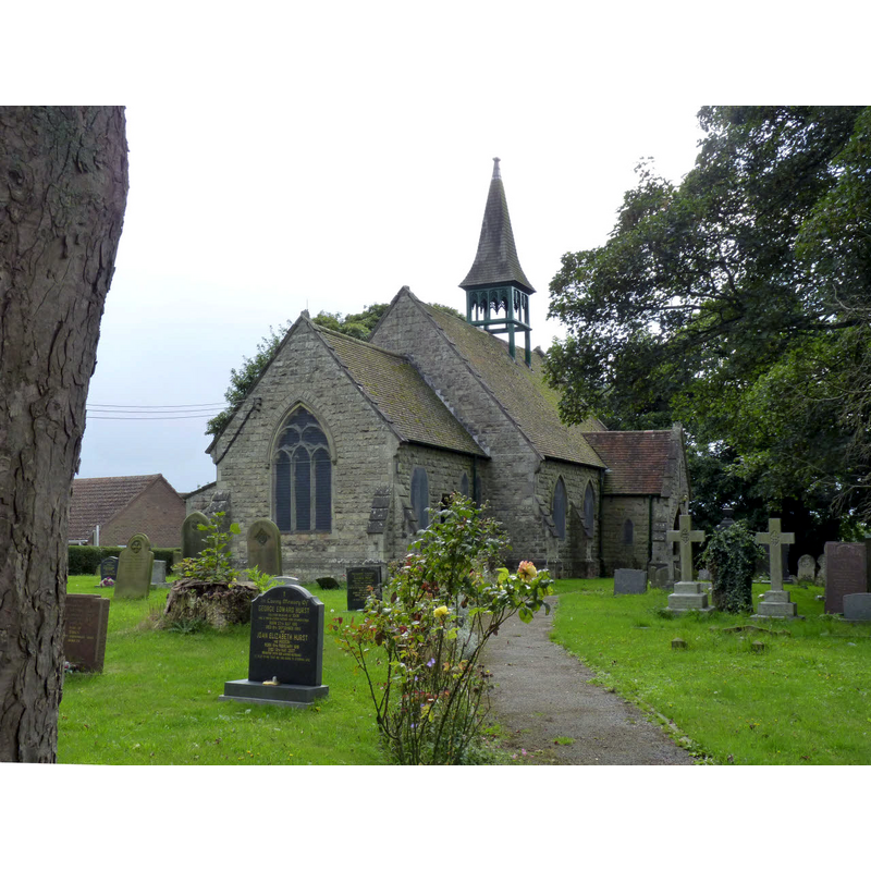 Source caption: "The church was built in 1860 as a replacement for the previous Norman building to a design by George Shaw of Manchester. It consists of nave, chancel, vestry and north porch style and is essentially Decorated in style. The small steeple was built in 1992 and houses a single bell. There are no significant surviving elements of the old church."