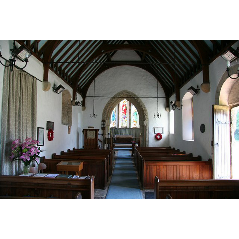 Source caption: "Humble nave of St.Mary's church with enigmatic chancel arch with zigzag moulding in a gothic arch ..... Trasnsitional or rebuilt ?"
