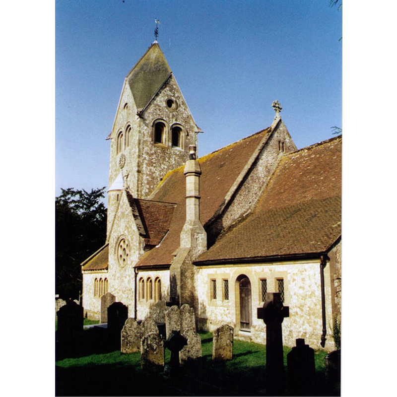 the re-built church in neo-Norman style