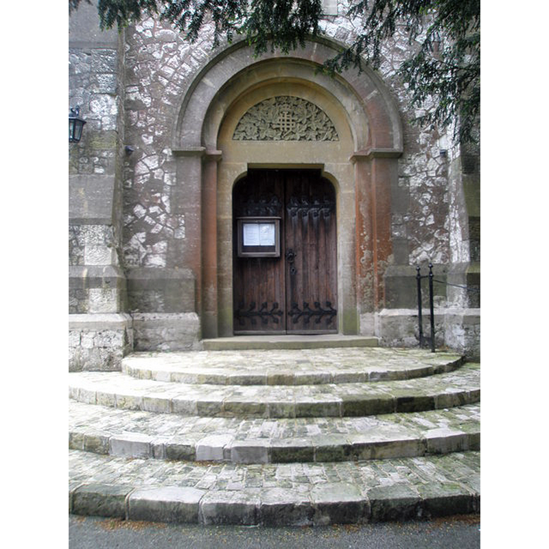 the re-built church in neo-Norman style