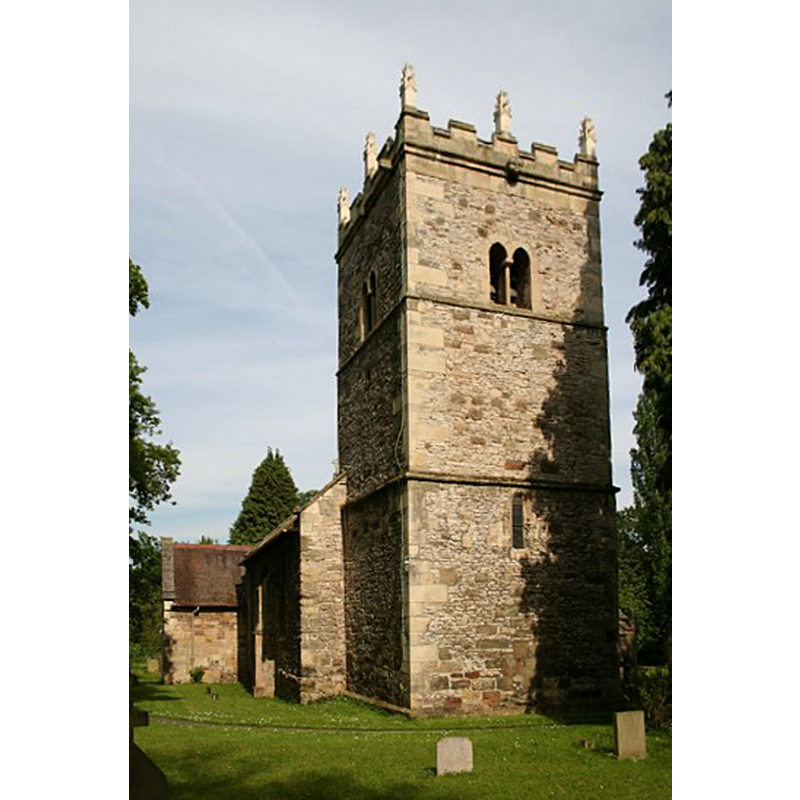 Source caption: "Un-buttressed Norman tower to St. Helen's church."