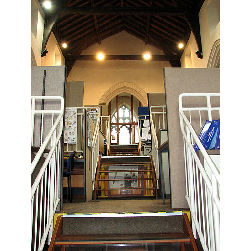 Source caption: "The church of St Martin at Palace, Norwich - office space. The church of St Martin at Palace is one of the oldest in Norwich.[...] The church was built on the site of an older church and an excavation carried out in the 1980s revealed that it stands on Norman foundations which were built over a Saxon church. As we see it today the building dates mainly from the 15th century. It was extensively restored in Victorian times [...] When the church became redundant in the 1980s it was converted for use as a Day Centre for the Probation Service. It is in the care of the Norwich Historic Churches Trust".