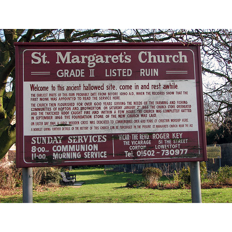 Source caption: "The ruined church of St Margaret - information board"