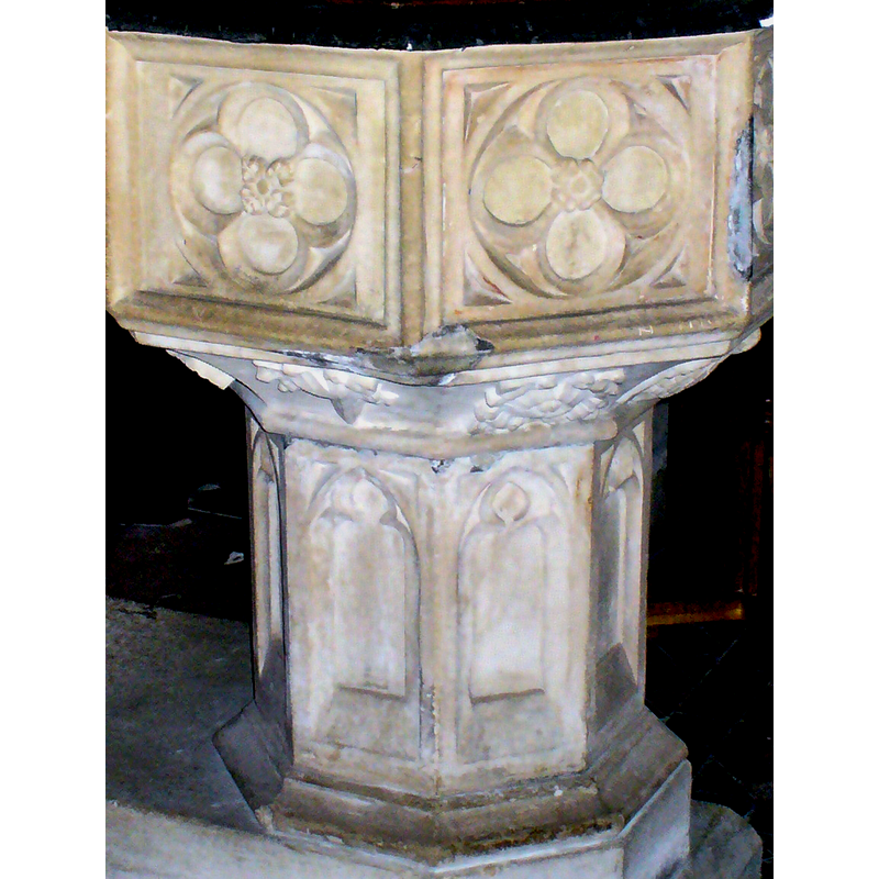 one on each of two panels on the underbowl sides