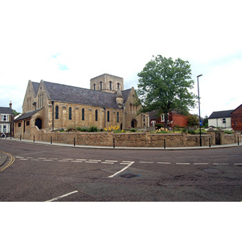 the new church -- Source caption: "Saint Cuthbert's church seen from Castle Lane May 2009"