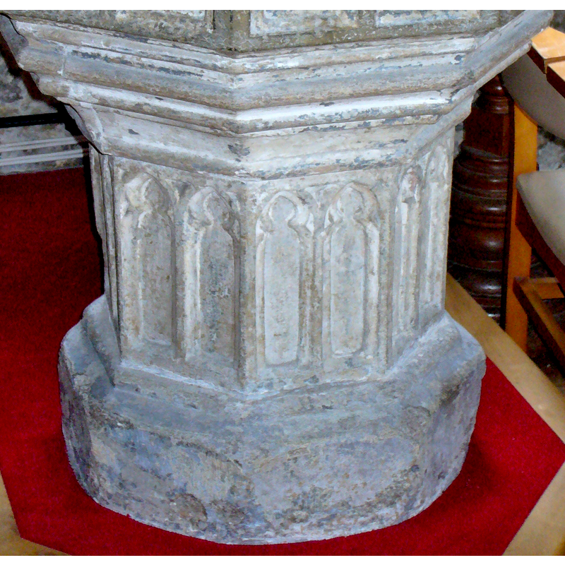 in pairs on the sides of the octagonal pedestal base