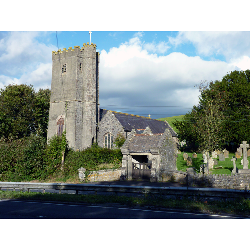 Source caption: "Dean Prior church from the other side of the A38."