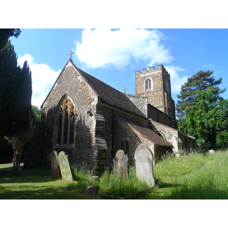 Source caption: "St Peter and St Paul, Flitwick. The nave is C12, the south aisle C13 and the tower C14. The roof was replaced in C19 and a lot of the windows were reworked at this time. Inside, the font is C12 and there is a C16 pulpit."