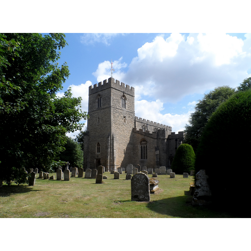 Source caption: "All Saints' church, Kempston. Mostly built in C15 although there is Norman stonework at the base of the tower and blocked Norman windows in the chancel."