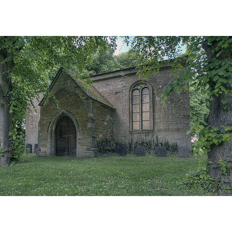 Old St. Mary's chapel -- Source caption: "South view of church with the porch dating from the original church."