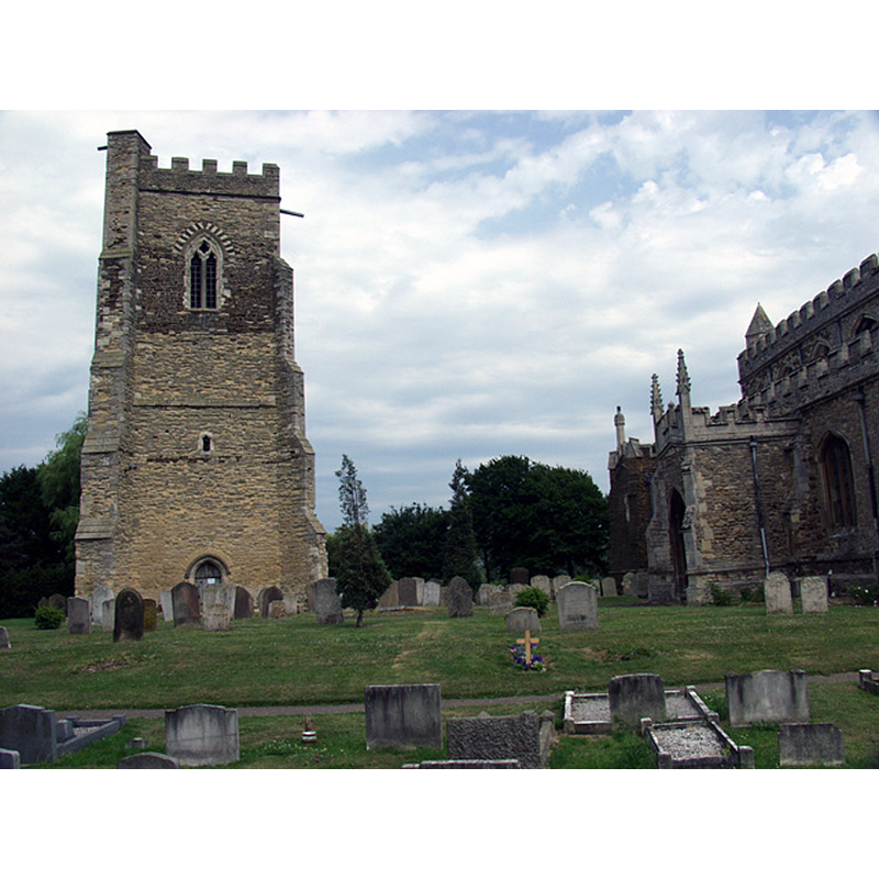 Source caption: "Marston Moretaine Church. The church is odd in that the churchtower is a short distance from the main church building!"