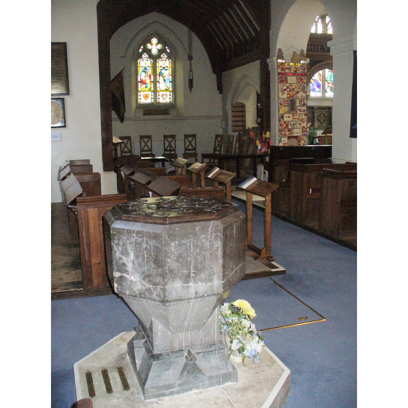the modern font in the south aisle, north side