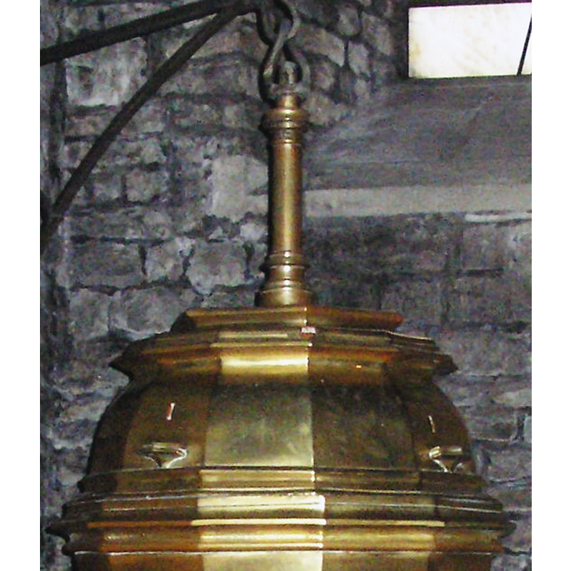 Source caption: "andalized baptismal font in the westwork of the Basilica of Our Lady in Maastricht, the Netherlands. The font was designed by the famous Maastricht brass worker Aert van Tricht around 1500 but it has been stripped of all its decorations. Until 1838 it stood in the baptistry chapel of the adjacent parish church of Saint Nicholas (demolished in 1838)."
