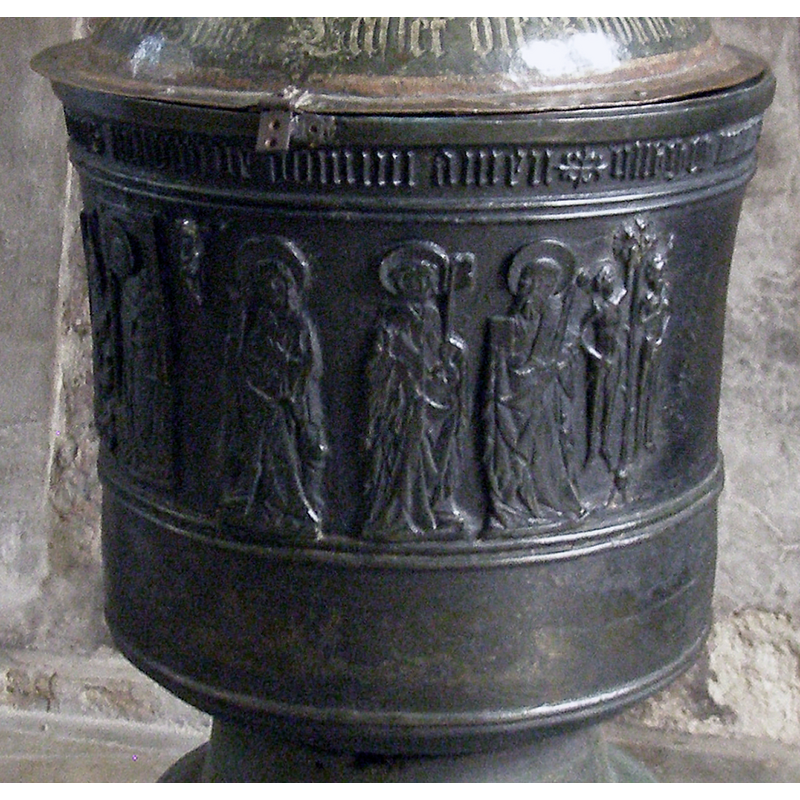 very tiny; seen here to the left of the female figure's head