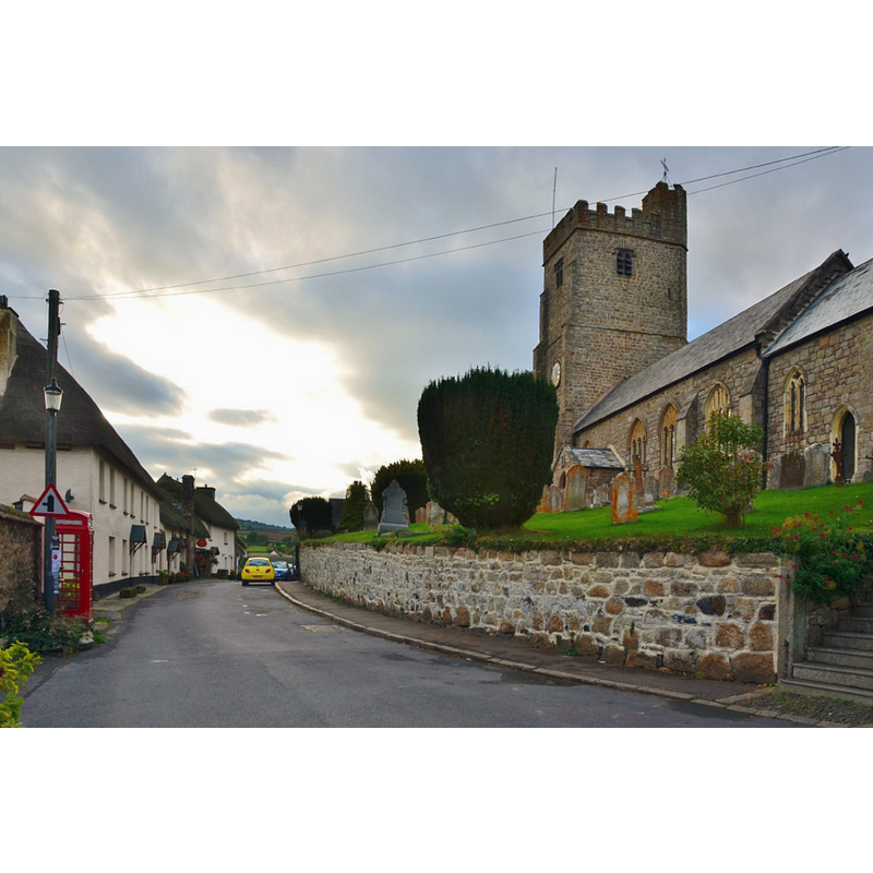 Source caption: "Dunsford: The Village Centre. St. Marys Church, in the centre of the village, was built circa 1430 but there has been a church on the same site since 1260, if not earlier."