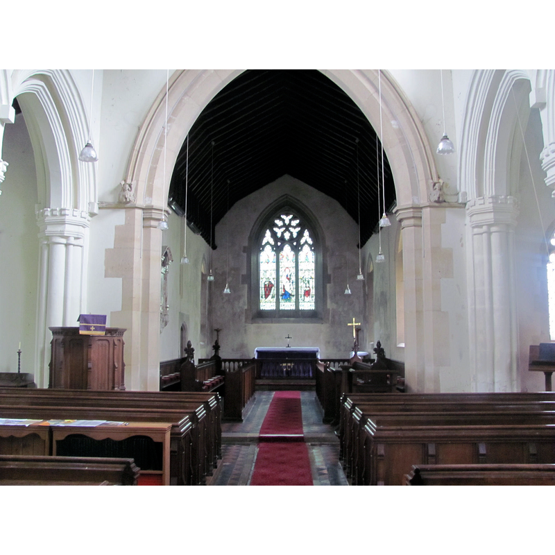 Source caption: "Looking towards the Chancel, St Mary the Virgin, Mentmore. The pulpit dates from the time of James 1st. The Chancel is a rebuild in 1858 of an earlier Chancel."