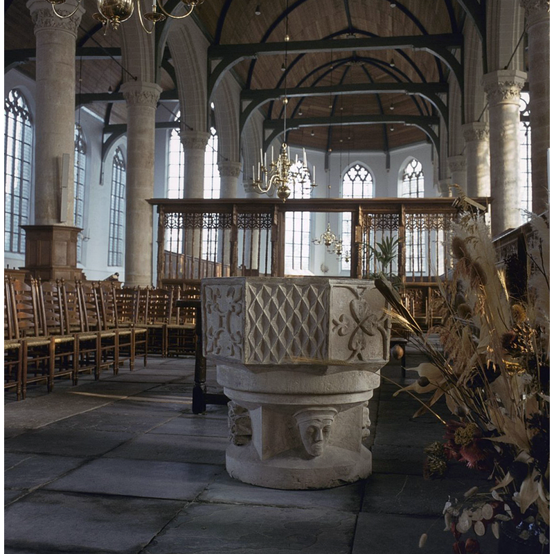 the west side of the font in the nave, looking east