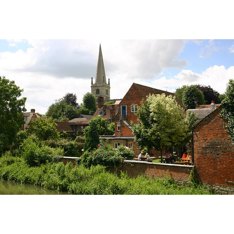 Source caption: "Looking across the Great Ouse near Ford Street to Buckingham Church"